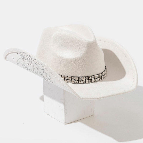 Classy White Cowboy Hat with Silver Accents - Picture 1 of 4